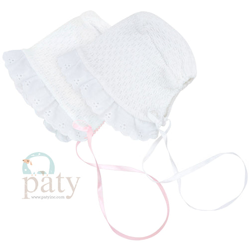 White Bonnet with White eyelet trim