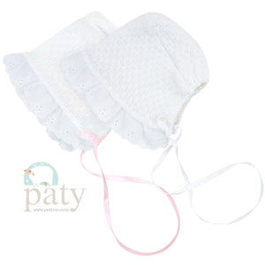 White Bonnet with White eyelet trim