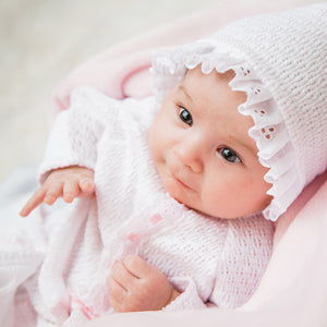 White Bonnet with White eyelet trim