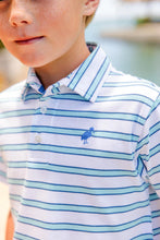 Prim & Proper Polo Worth Avenue White, Belhaven Blue, & Wood Boat Blue Stripe with Wood Boat Blue Stork