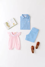 Prim & Proper Polo Sumner County Stripe (Sunrise Blvd. Blue) with Palm Beach Pink Stork