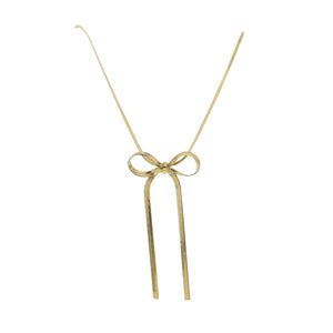 18K Gold Plated Flat Snake Chain Necklace with Bow