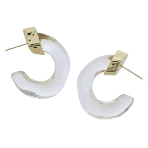 Gold, Clear Open Wavy Hoop Earrings