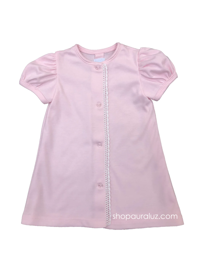 Knit Day Gown s/s...Pink with white crochet trim