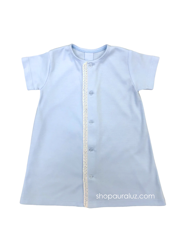 Knit Day Gown s/s...Blue with white crochet trim