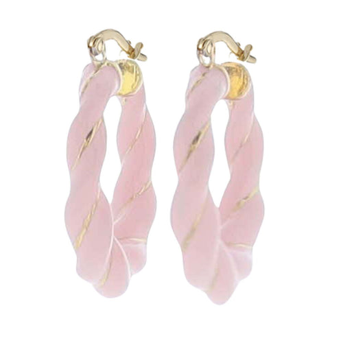 LIGHT PINK ENAMEL TWISTED HOOP EARRING Large