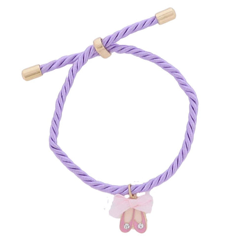 KIDS LAVENDER ROPE CORD BRACELET WITH PINK BALLET SHOES WITH BOW