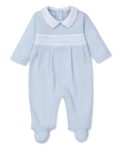 CLB Punto Ingles Blue Hand Smocked Collar Footie