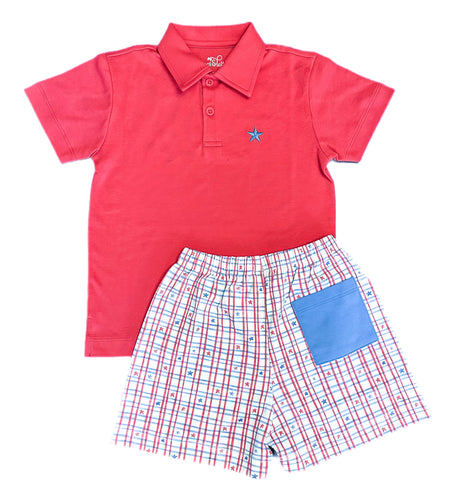 Red Polo with Star Patriotic Knit