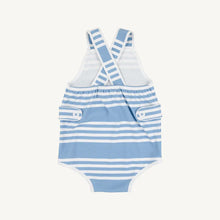 Skipper Sunsuit Saddle Ridge Stripe (Sarasota Sky) with Worth Avenue White