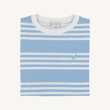 Carter Crewneck Saddle Ridge Stripe (Sarasota Sky) with Gibson Island Green Stork