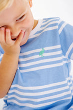 Carter Crewneck Saddle Ridge Stripe (Sarasota Sky) with Gibson Island Green Stork