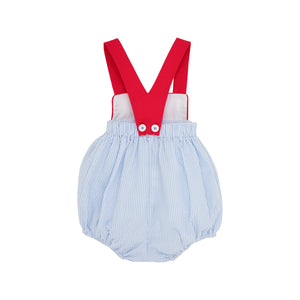 Samprey Sunsuit,
Breakers Blue Seersucker With Worth Avenue White And Richmond Red