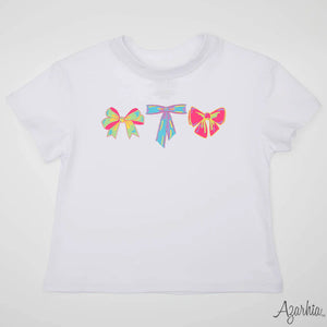 Neon Bows Screen Print on White Boxy T