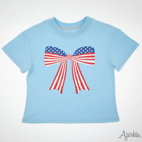 America Bow Screen Print on Light Blue Boxy T