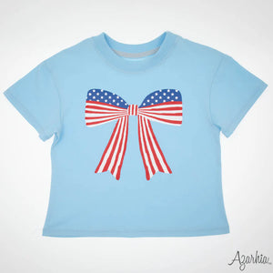 America Bow Screen Print on Light Blue Boxy T