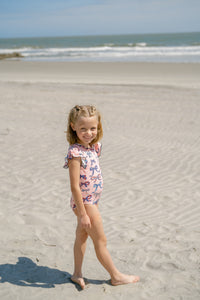 Girls Jennifer Swim Suit Pink Patriotic Bows