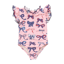Girls Jennifer Swim Suit Pink Patriotic Bows