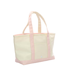 MEDIUM TOTE - COATED CANVAS NATURAL WITH GINGHAM TAFFY TRIM