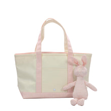 MEDIUM TOTE - COATED CANVAS NATURAL WITH GINGHAM TAFFY TRIM
