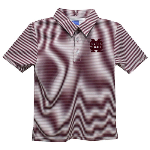 Mississippi State Bulldogs Embroidered Maroon Stripe Polo