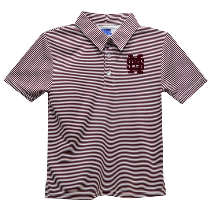 Mississippi State Bulldogs Embroidered Maroon Stripe Polo