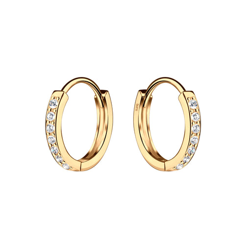 14K Gold-Plated Huggie CZ Hoop Earrings Kids, Girls, Women