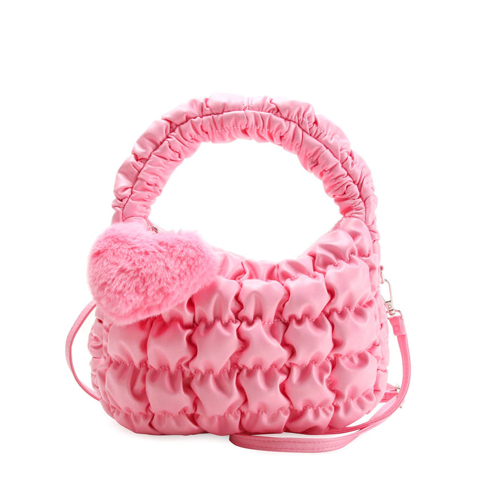 Quilted Scrunchies Patent Mini Hobo Crossbody Bag with Heart Charm