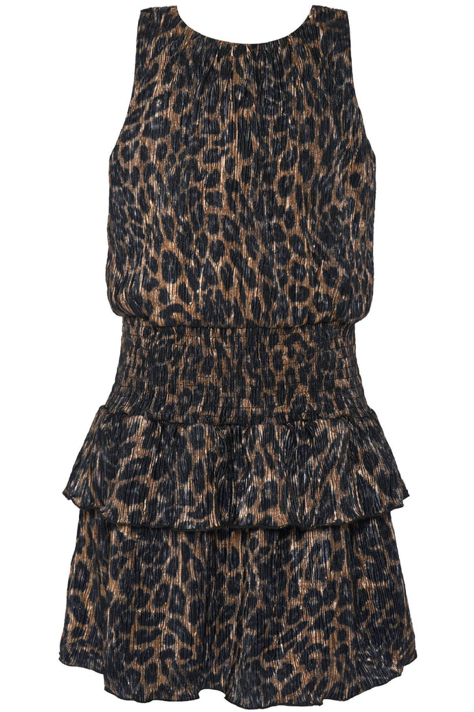 LEOPARD PRINT DRESS WITH SMOCKED YOKE