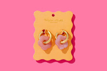 Huggie Earrings - Gold Hoops + Pink Acrylic Flowers - Laurel