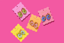 Huggie Earrings - Gold Hoops + Pink Acrylic Flowers - Laurel