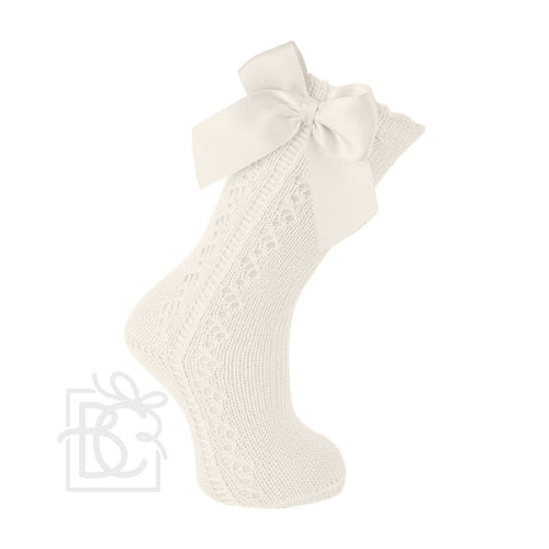 Scottish Yarn Openwork Bow Kneehigh Socks