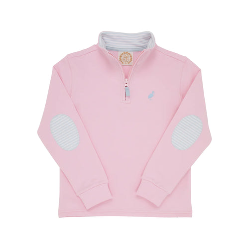 Canter Collar Half-Zip Palm Beach Pink With Buckhead Blue Stripe & Buckhead Blue Stork
