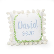 Laurel Wreath Cross Pillow w/ cream Pompom Trim