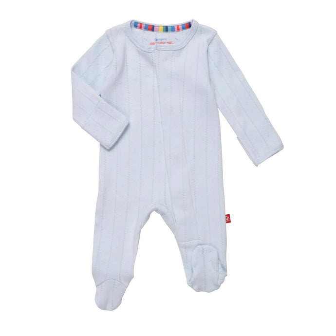 love lines blue organic cotton pointelle magnetic parent favorite footie