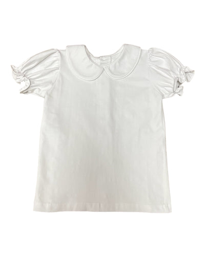 Girl White Knit Peter Pan Collar Shirt