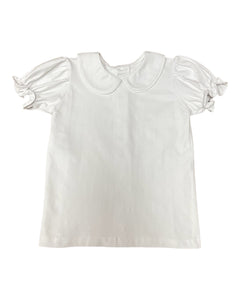 Girl White Knit Peter Pan Collar Shirt