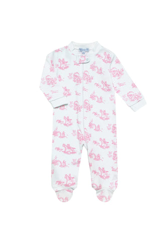 Pink Toile Zipper Footie
