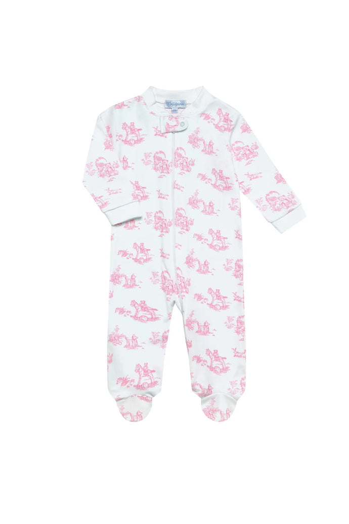 Pink Toile Zipper Footie