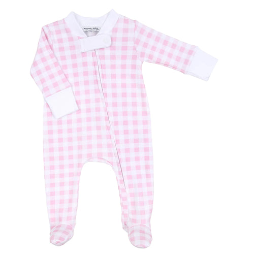Baby Checks Zipped Footie, Pink