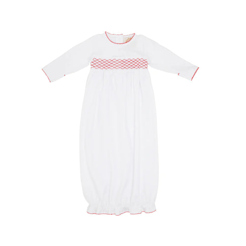 Sweetly Smocked Greeting Gown (Boy) Worth Avenue White With Richmond Red