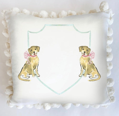 Yellow Puppy Dog Pillow with Pink Bow