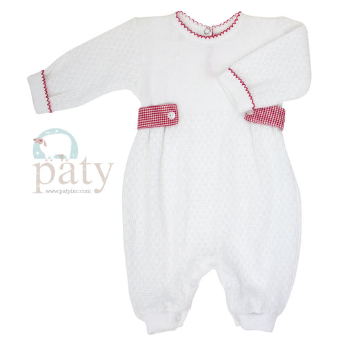 Red Gingham Side Tab Long Romper