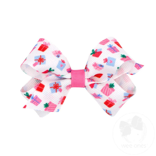 Mini Christmas Presents Print Grosgrain Bow
