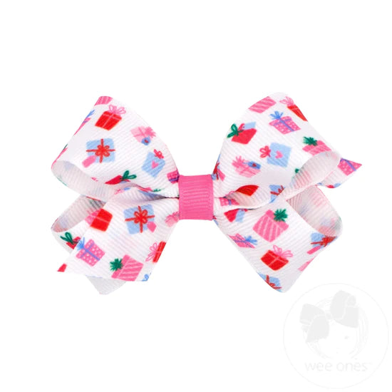 Mini Christmas Presents Print Grosgrain Bow