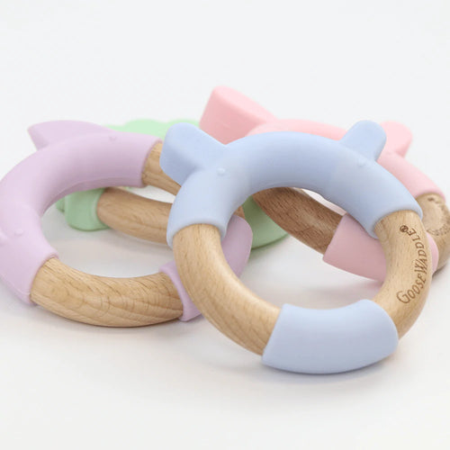 Blue Bear Silicone + Wood Teether