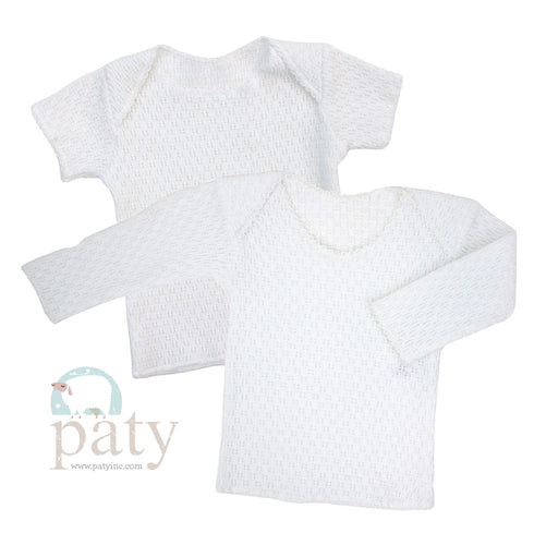 White Knit SS Diaper Shirt, Blue Trim