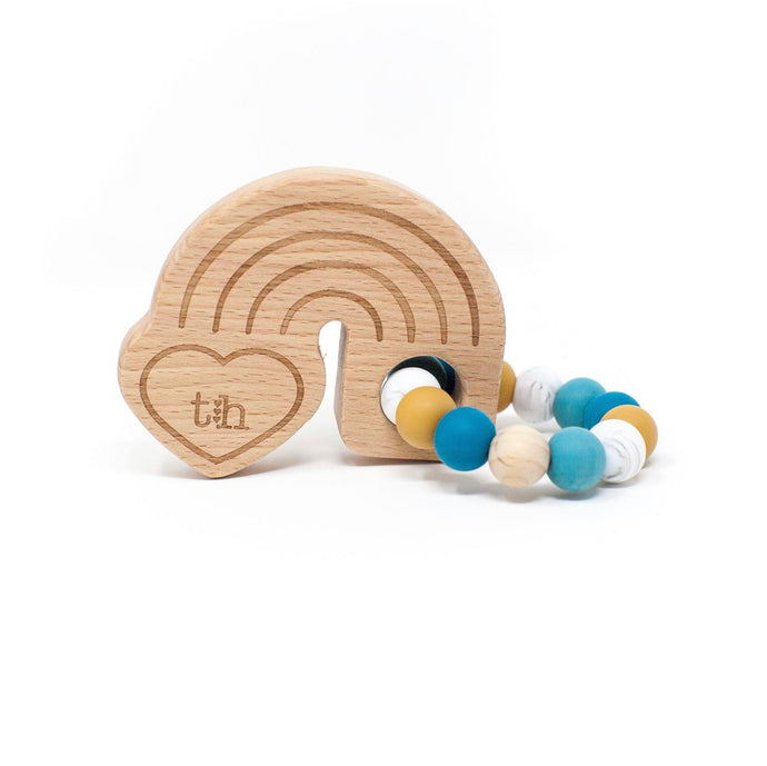 Rainbow Teething Rattle, Teal