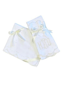 Scalloped Bib and Burp Set, Ecru