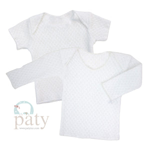 White Knit SS Diaper Shirt, Pink Trim